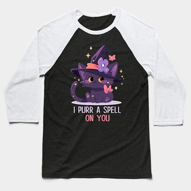 Funny Cat Pun Witch Spell Graphic Men Kids Women Halloween Baseball T-Shirt by KsuAnn